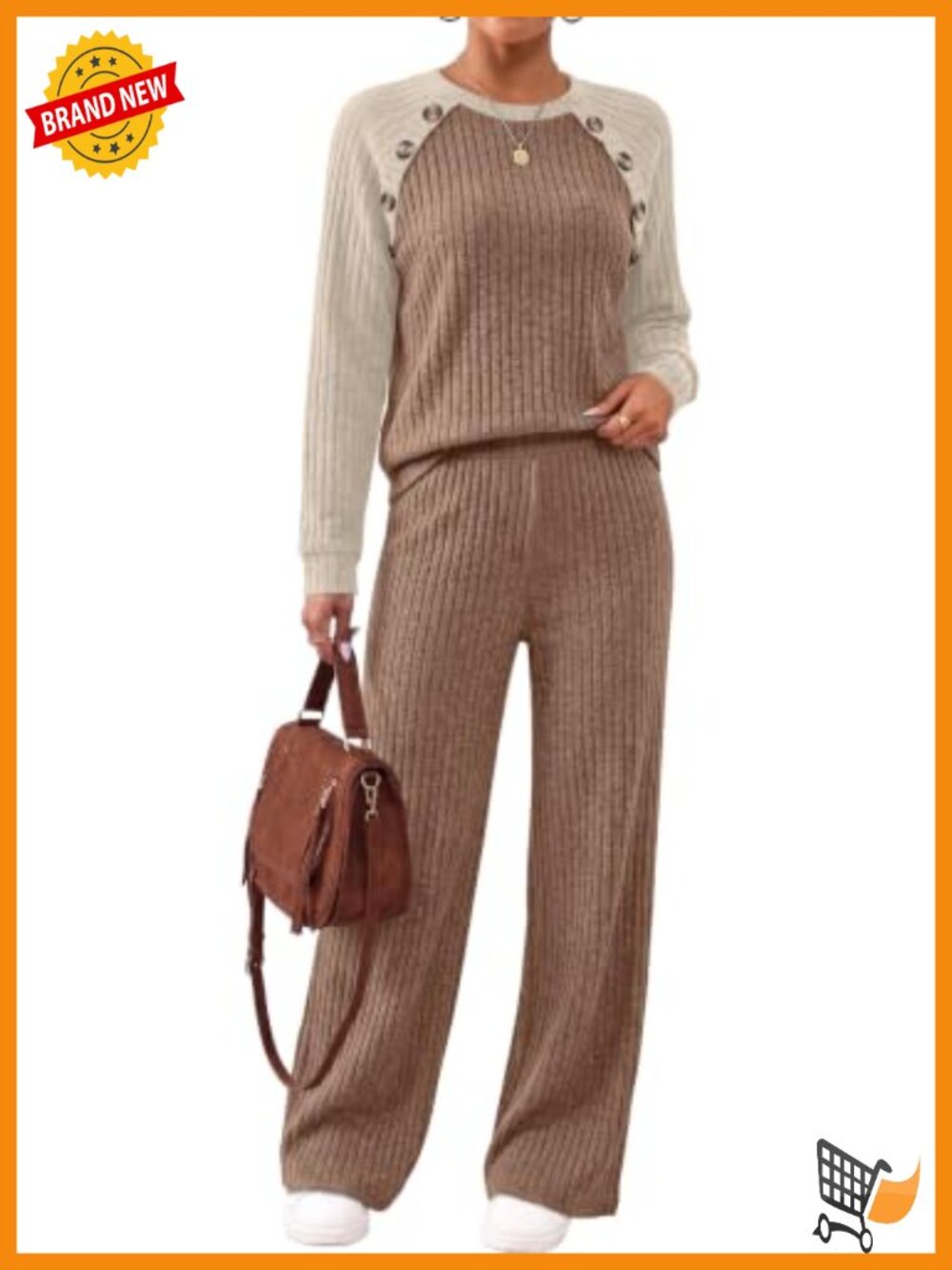 WIHOLL Women's 2-Piece Ribbed Lounge Set Button Detail Long Sleeve Fall Outfit
